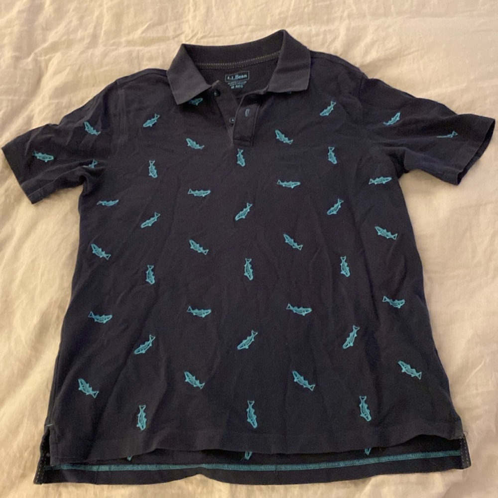 Llbean navy polo with fish